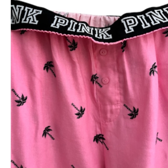 PINK VS Palm Trees Print 🌴 Flannel Pajama Pants Sz:Small-OVERSIZED ..NWOT - Picture 7 of 15